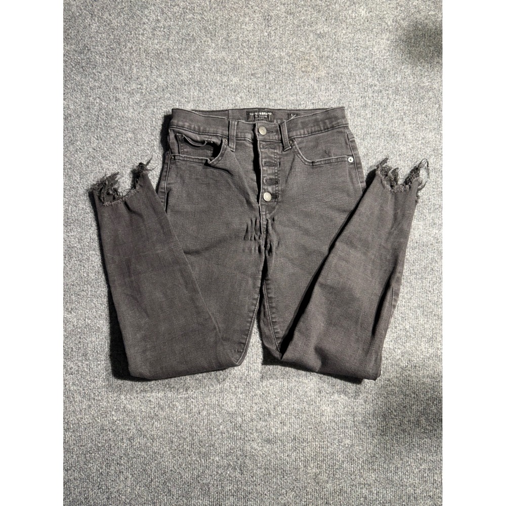 Lucky Brand Bridgette High Rise Skinny Jeans Black Button Fly Raw Step Hem 6/28
